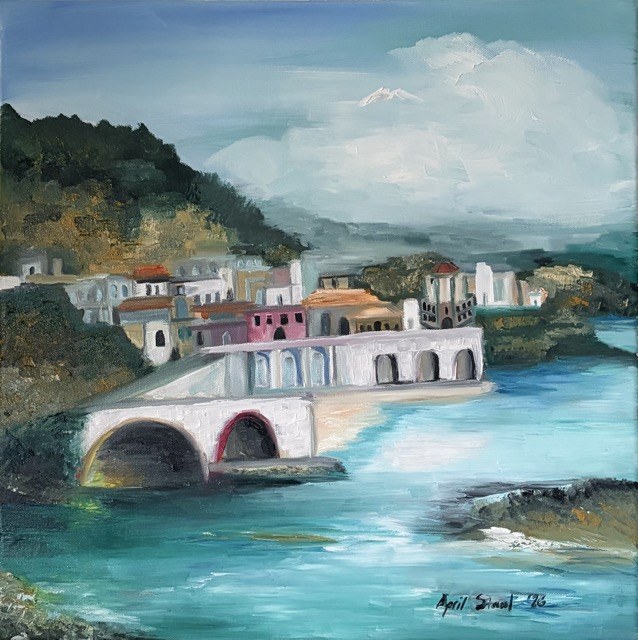 Mediterranean Escape, a coastal village painting by April Staal